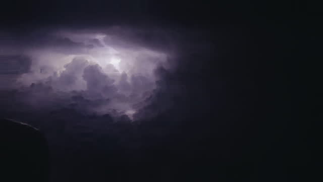 Thunderstorm lightning from airplane passenger point of view at night