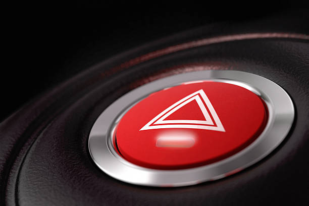 pulsante rosso di avvertenza di pericolo-incidente concetto - hazard lights foto e immagini stock