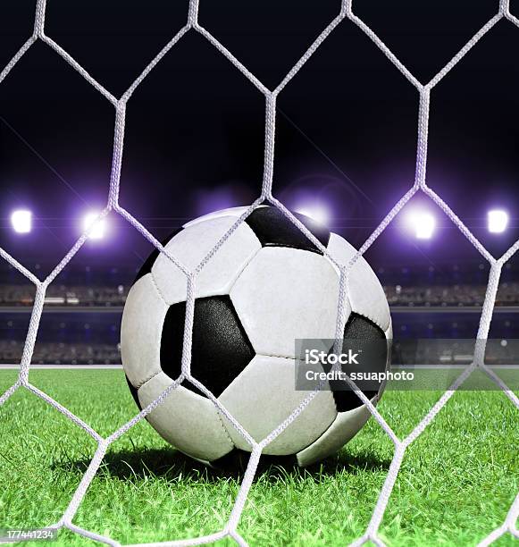 Soccer Ball On Stadium Stock Photo - Download Image Now - Competition, Goal - Sports Equipment, Photography