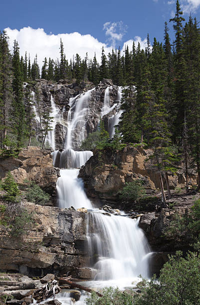 Cascading waterfall in Canadian Rockies stock photo
