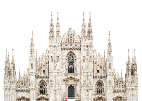 Cúpula de la catedral de Milán la parte superior frontal, Aislado en blanco. Italia, Europa photo