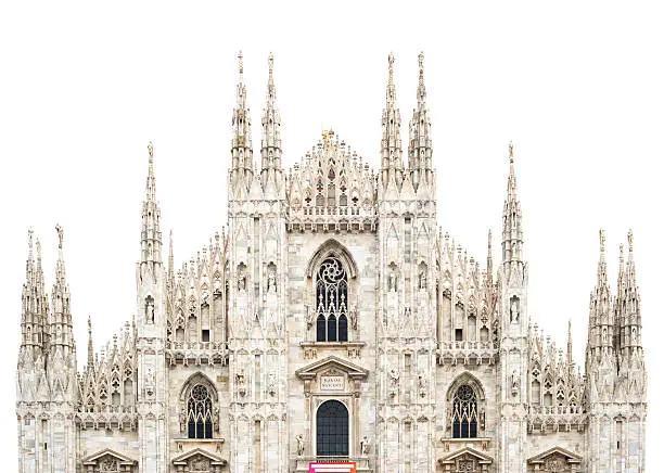 Photo of Milan Cathedral Dome upper front isolated on white. Italy, Europe