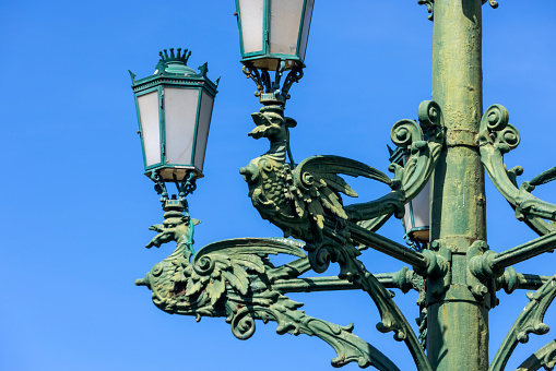 detail of the beautifully decorated street lights in Valencia's Real Gardens; Valencia, Spain