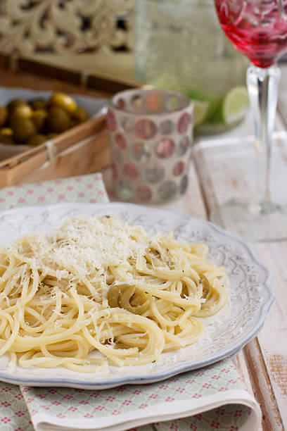 istock Green olives, thyme and parmesan cheese pasta 177444006