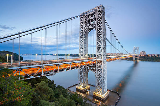 View of George Washington Bridge in New York Image of George Washington Bridge at Twilight. hudson stock pictures, royalty-free photos & images