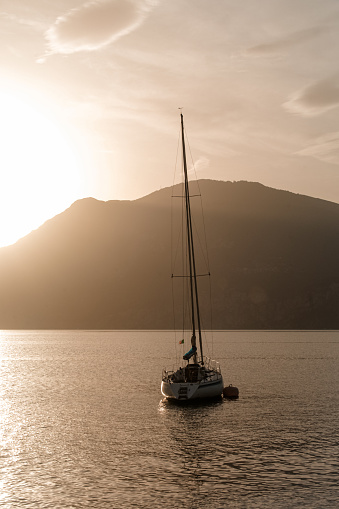 Boat during sunset on Lake Garda