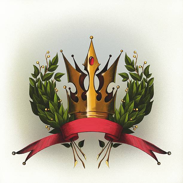 Corona di alloro con un nastro rosso - illustrazione arte vettoriale
