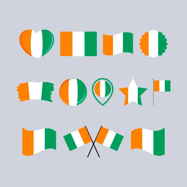 Vector illustration of Ivory Coast flag icon set vector isolated on a gray background