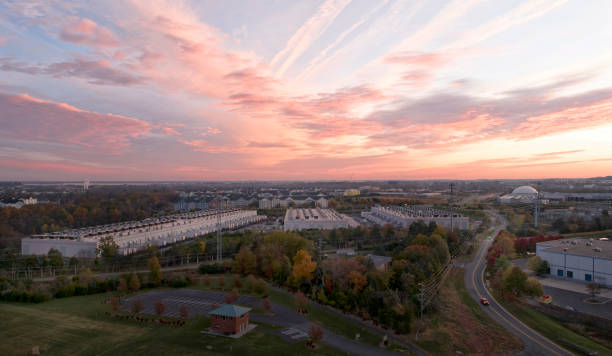 Good Morning Big Data Morning aerial view of an Ashburn, Virginia data center ashburn virginia stock pictures, royalty-free photos & images