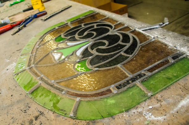 istock Restoring an old stained glass household door window 1774477823