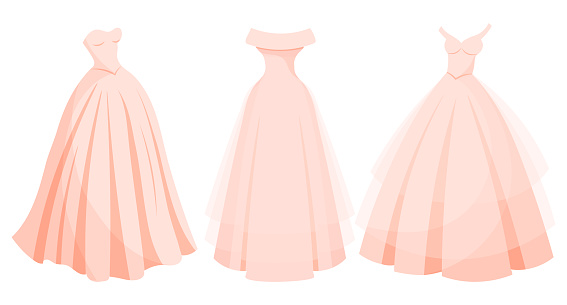 Set of luxury blue dresses, princess wedding dresses collection. Fashion. Illustration, vector