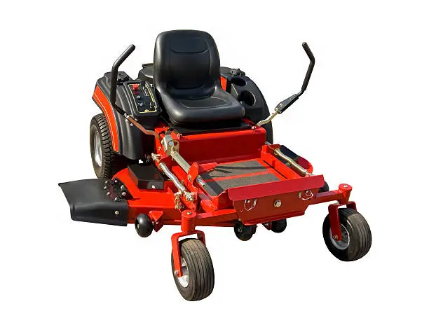 Red lawnmower on a white background