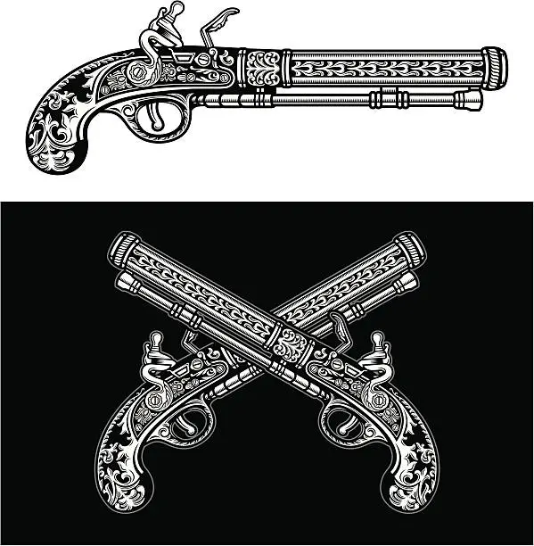 Vector illustration of Flintlock Antique Pistol