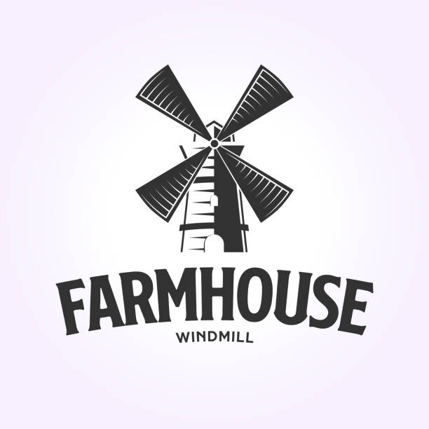 ビンテージ風車シンボル テンプレート、工場デザイン アイコン イラスト ベクトル - netherlands windmill farm farmhouse点のイラスト素材／クリップアート素材／マンガ素材／アイコン素材