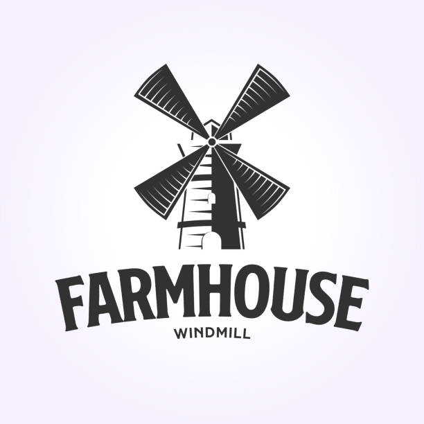 винтажный шаблон символа ветряной мельницы, значок заводского дизайна иллюстрация вектор - netherlands windmill farm farmhouse stock illustrations