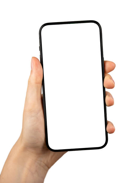 istock Hand holding mobile phone mockup, smartphone screen mock up, isolated on white background 1774507860