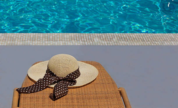 istock Women's hat on chair at the pool 177450837