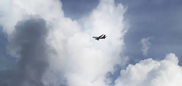 airplane on a blue and cloudy sky