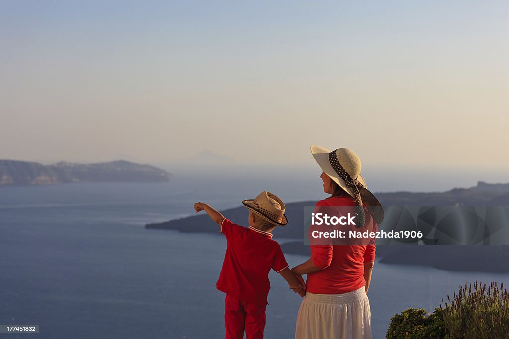 family looking at Santorini, Greece Family Stock Photo