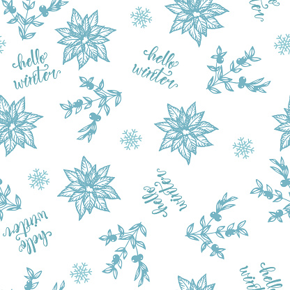 Branches, berries and leaves. Seasonal card. Vector illustration seamless pattern