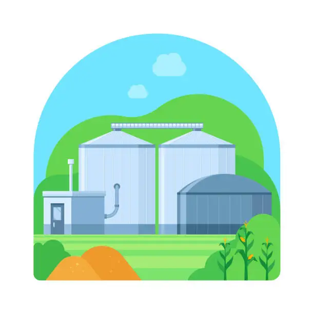Vector illustration of Nature - Environment - Climate Change - Renewable Energy - Biomass and Biofuel Power Plant Illustration