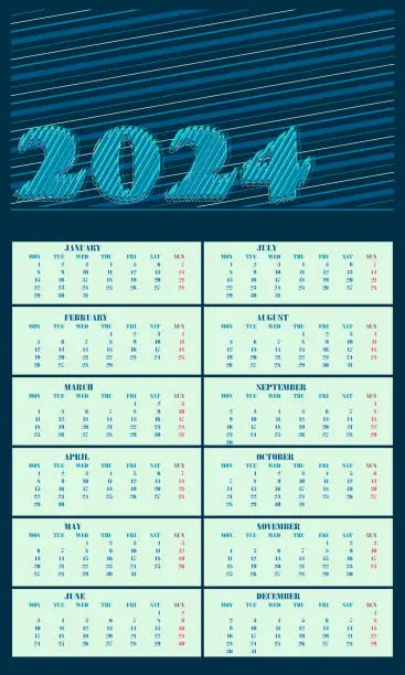 Vector illustration of vector illustration of 2024 date calendar.