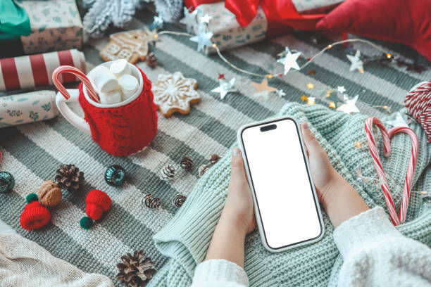 istock Phone with isolated screen on background of Christmas decor 1774559723