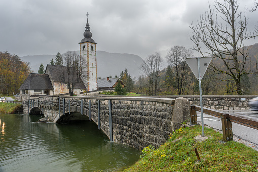 High water level under the bridge in Ribčev laz, at the end of lake Bohinj, during the flood event in November 2023, when the water was about 2m above normal level