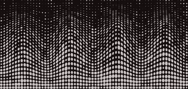 Vector illustration of Abstract halftone background Grey dots on black background