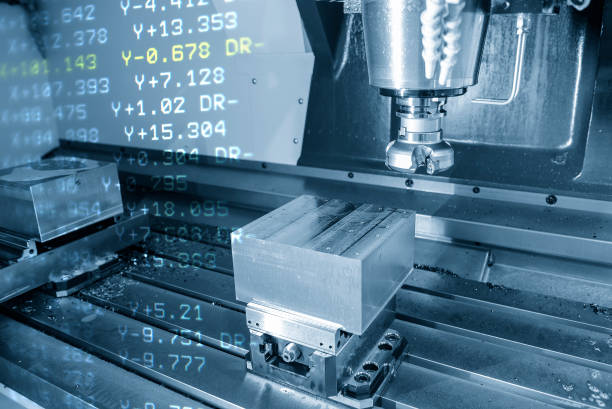 istock Abstract scene the CNC milling machine face milling the mold parts and G-code data background. 1774573333