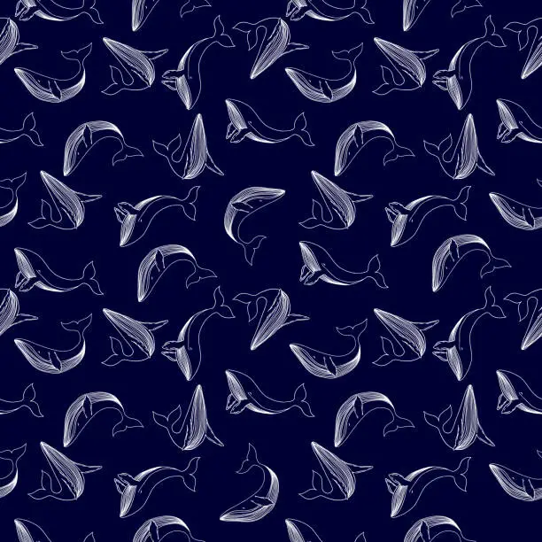 Vector illustration of Sperm whale seamless pattern. Colorful whale vector background.