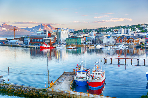 Panoramic View of Tromso harbour, North Norway.