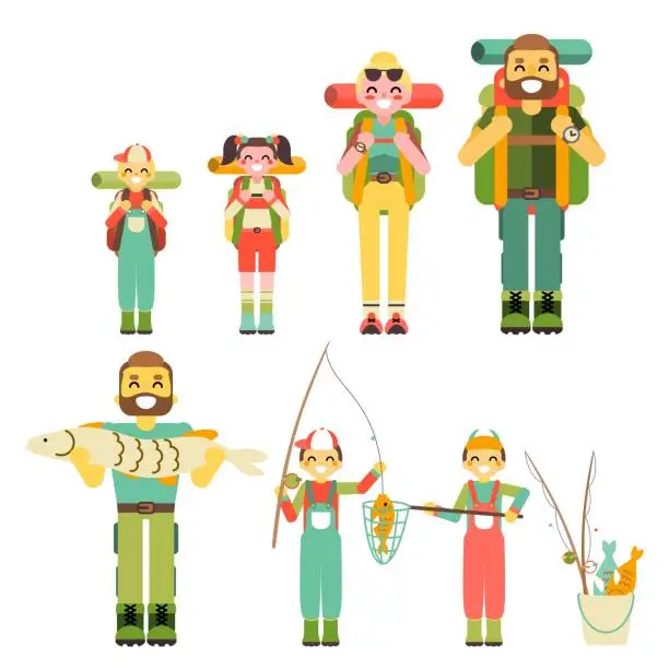 Vector illustration of Family outdoor camp isolated set of people characters