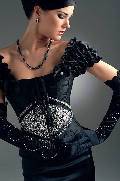 istock Girl in black evening beaded dress 177461810