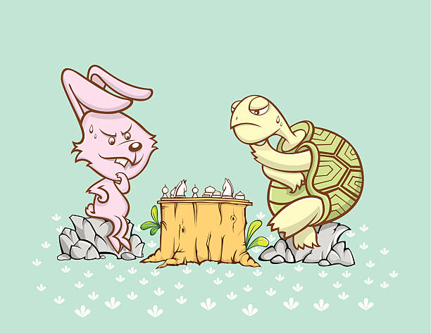 ilustrações de stock, clip art, desenhos animados e ícones de coelho e a tartaruga estão a jogar um jogo de xadrezname - the hare and the tortoise