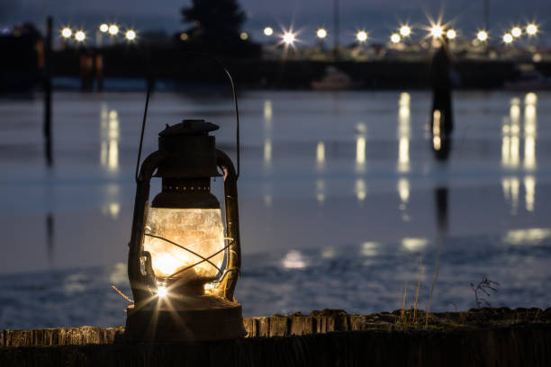 Kerosene lamp with old wooden wall