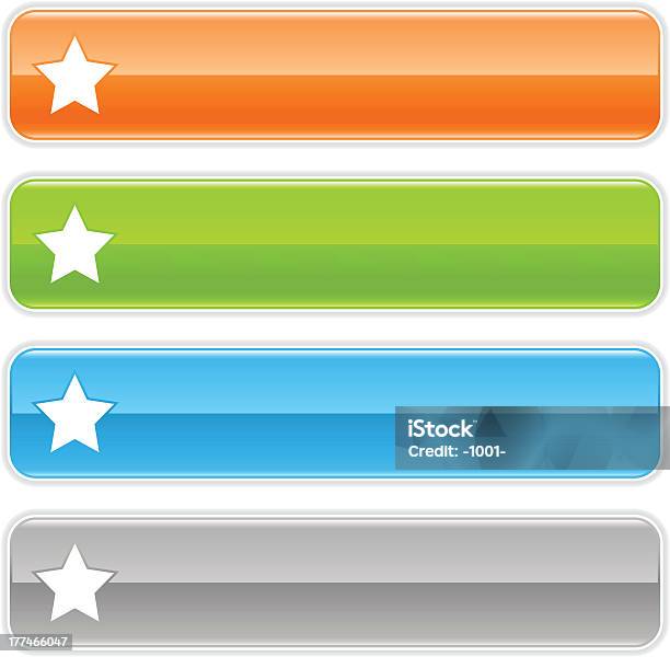 Sternzeichen Glänzende Symbol Orange Grün Und Blau Grau Rechteckige Schaltfläche Stock Vektor Art und mehr Bilder von Abzeichen