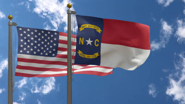 istock American Flag with North Carolina State Flag on a Pole, Two Flags 1774699524