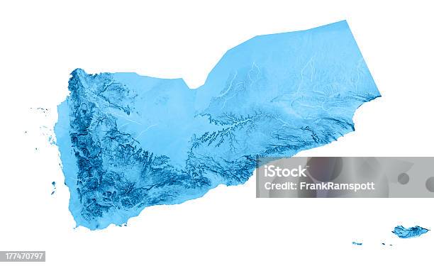 Iémen Topographic Mapa Isolado - Fotografias de stock e mais imagens de Iémen - Iémen, Mapa, Azul