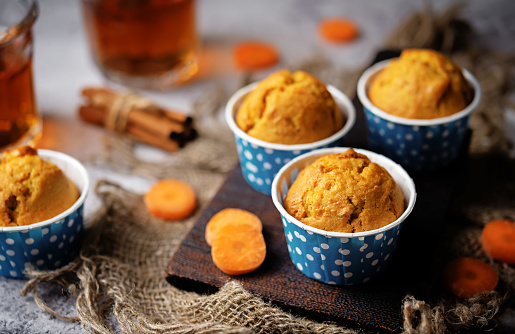 Carrot muffins with drink. toning