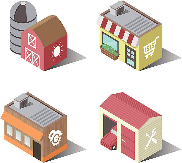 Town Buildings | Food and Service vector art illustration