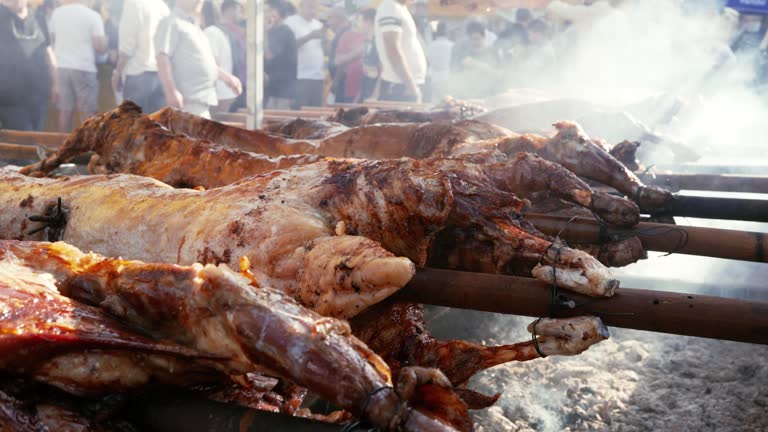 Cevirme. Lamb on spit roasting at a traditional local festival