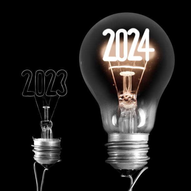 Light Bulbs with New Year 2024 stock photo