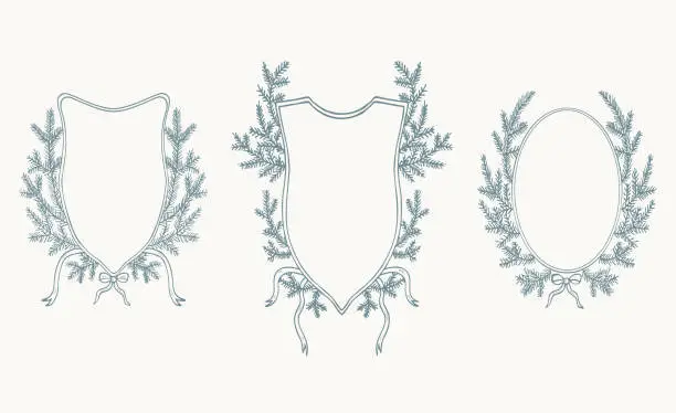 Vector illustration of Winter Frame border classic vintage style hand drawn vector illustration . Festive frame for invitations, wedding decor, menu, monogram, paper, print. Vintage elegant background template for design