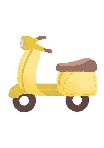 Cartoon vehicles used to teach children. This vehicle is a motorcycle .