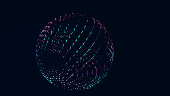 Collection of bright dots on a dark background. Abstract sound wave of particles. Data network. 3D