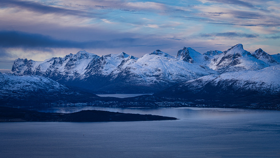 Views of the mountains around the city of Tromso in the Arctic Circle