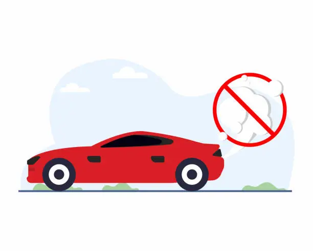 Vector illustration of Cars air pollution Car with carbon dioxide clouds Pollution from vehicle, automobile transport