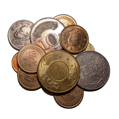 Background of defouced generic coins. Loose change and savings concept
