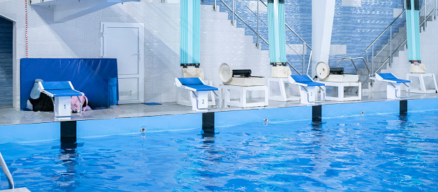 blue starting block in the swimming pool, sport swim olympic kind of sport